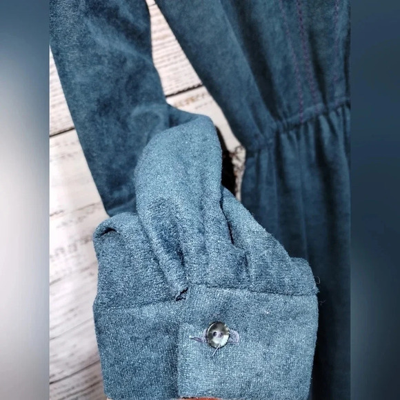 Sansâge‎ Midi Dress 70's Emerald Green size 12 Button Down Long Sleeve Vintage - Picture 2 of 11